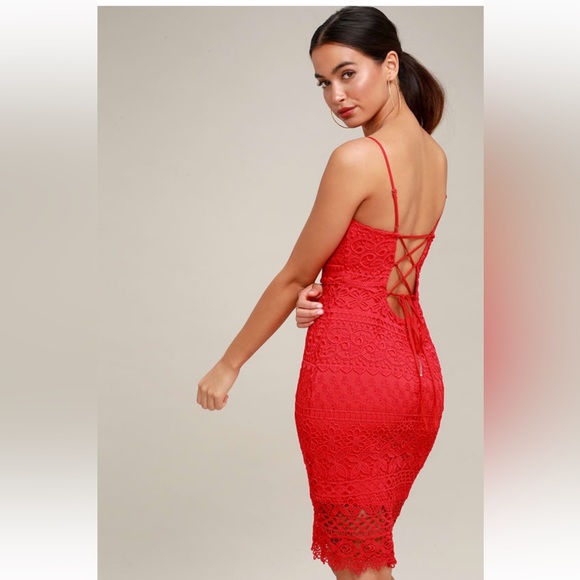 Lulu's Dresses Lulus Miami Nights Red Crochet Lace Bodycon Dress